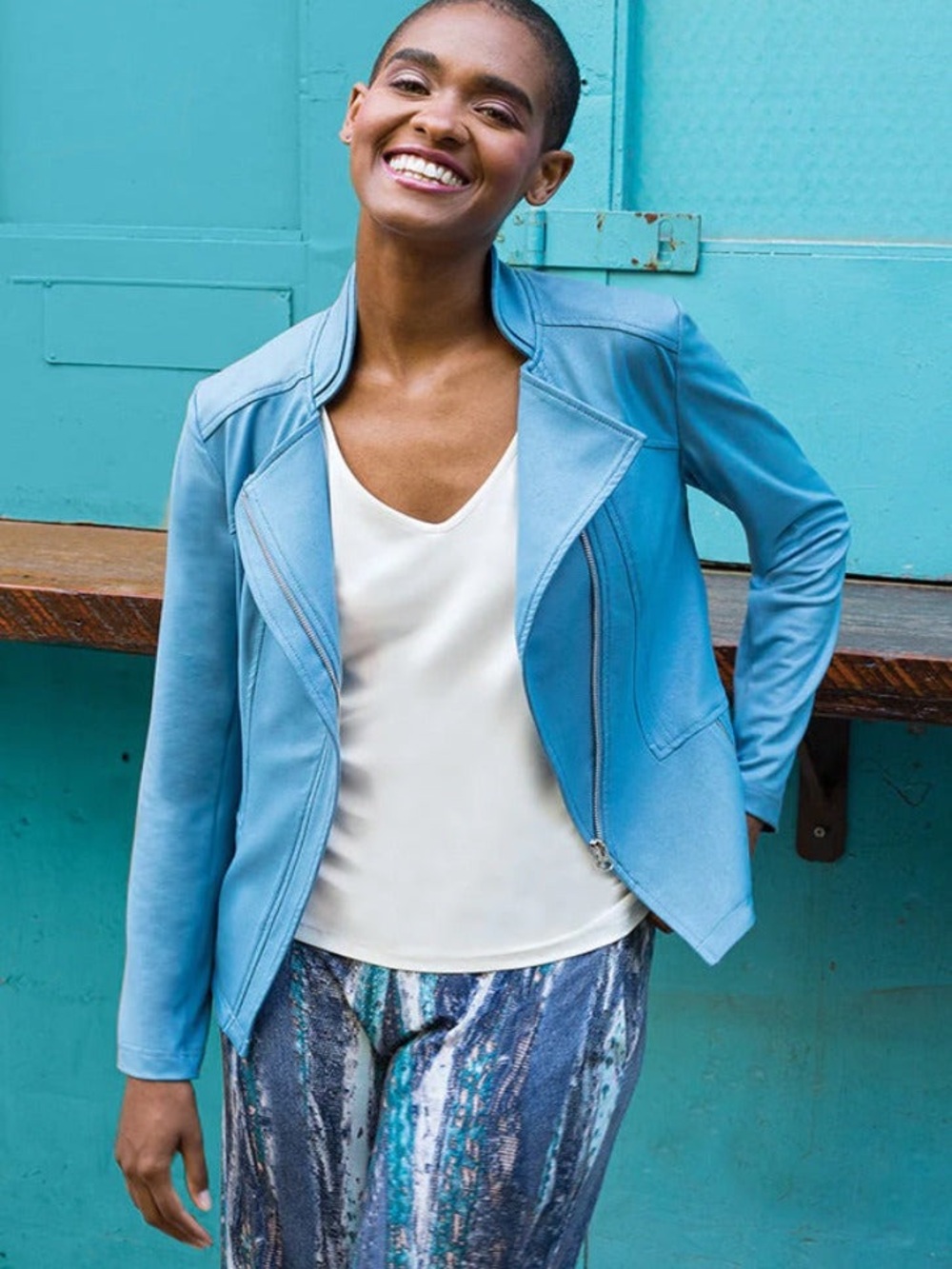 Clara Sun Woo Sky Blue Liquid Leather Jacket